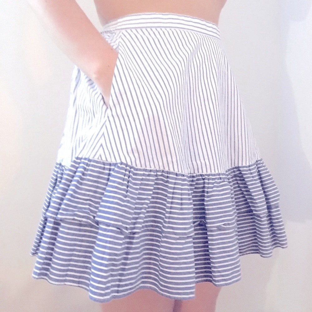 J. Crew blue & blue striped, ruffled skirt. Size 00